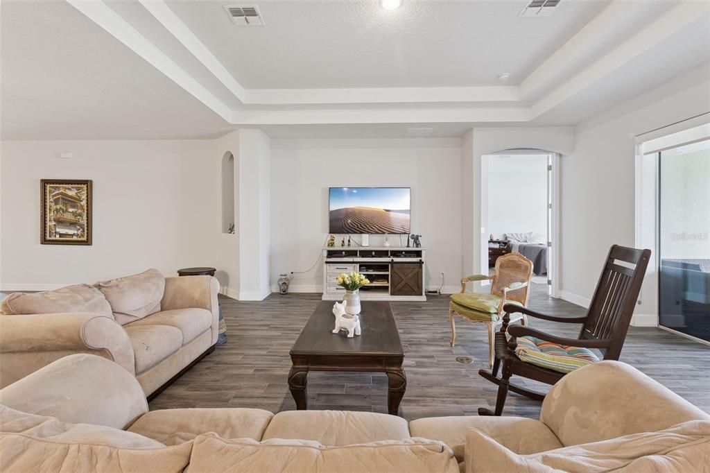 Interior, Living room, Recessed Lighting, Wood Texture Flooring