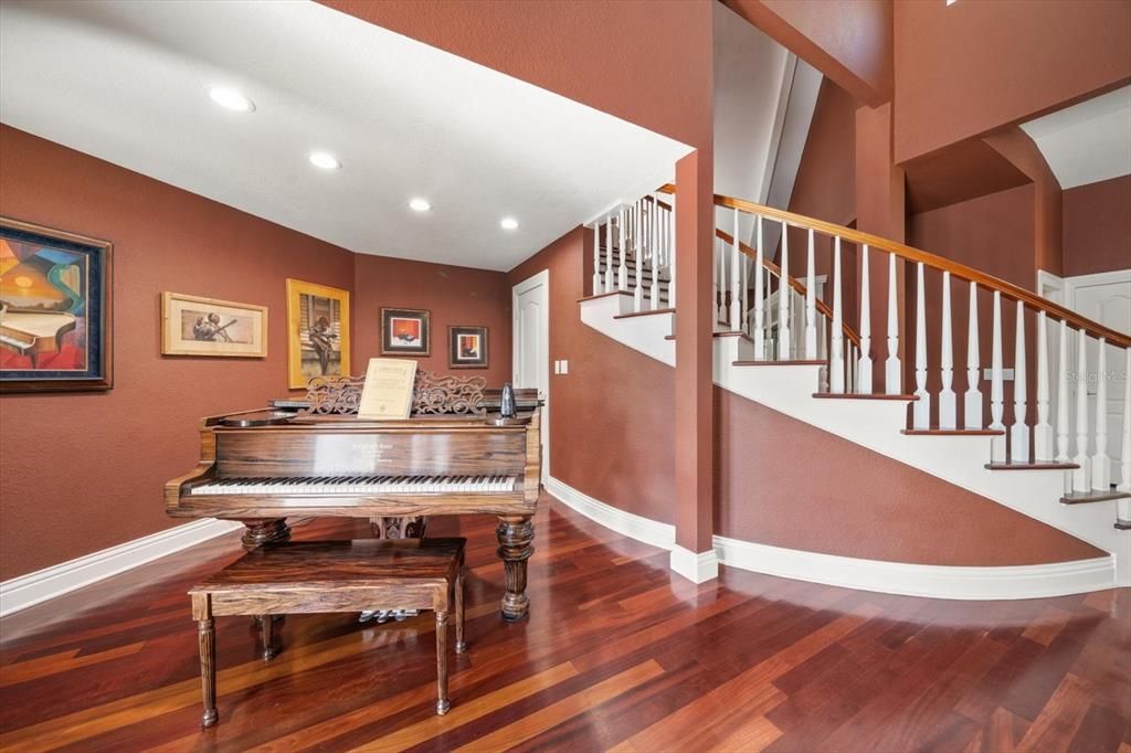 Interior, Piano, Recessed Lighting, Wood Texture Flooring
