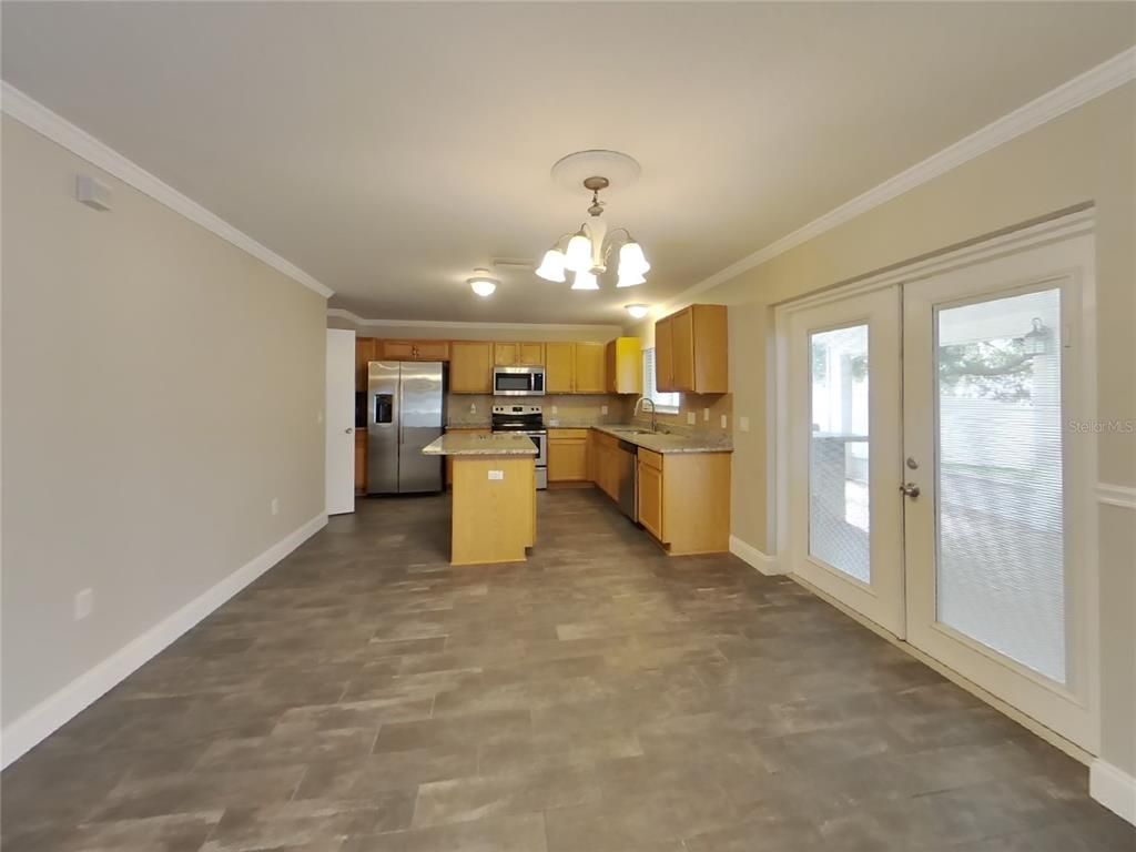 Chandelier, Interior, Kitchen, Stainless Steel Appliances