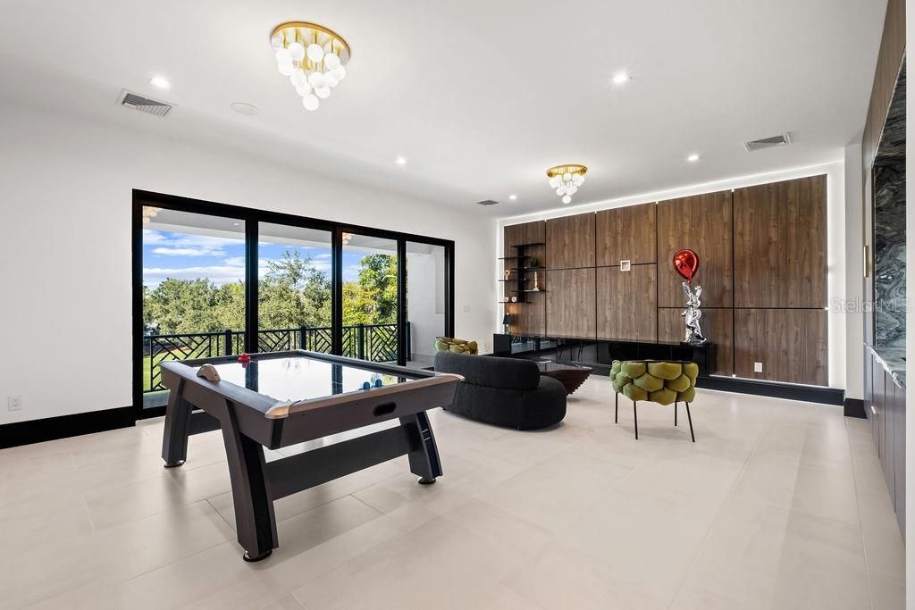 Billiard Table, Chandelier, Game Room, Interior, Recessed Lighting
