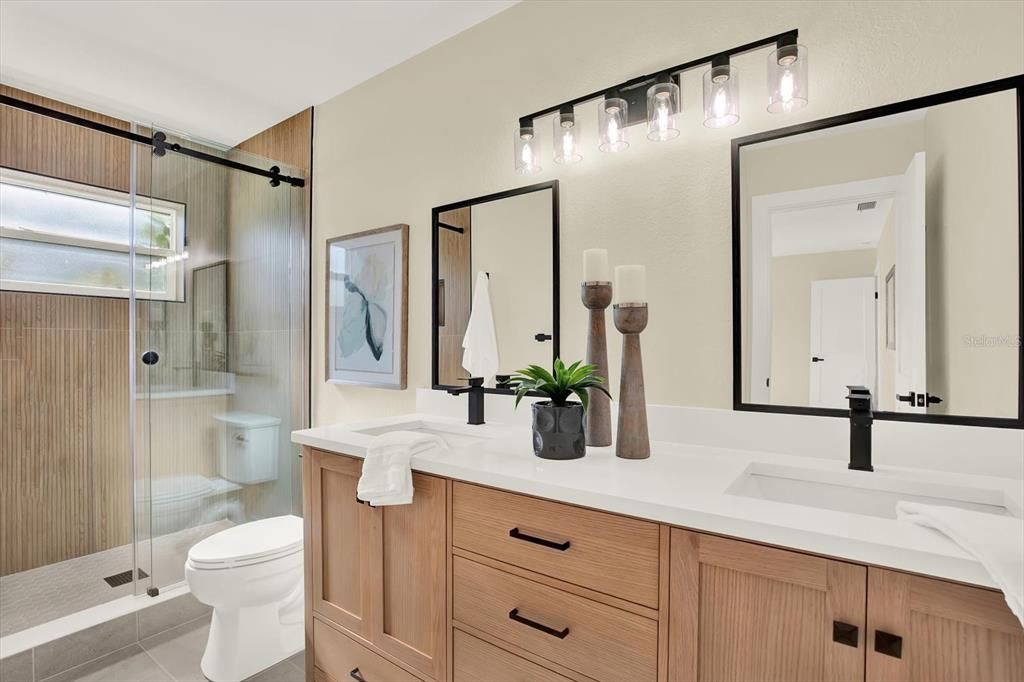 Bathroom, Dual Sink Vanities, Glass Shower, Interior