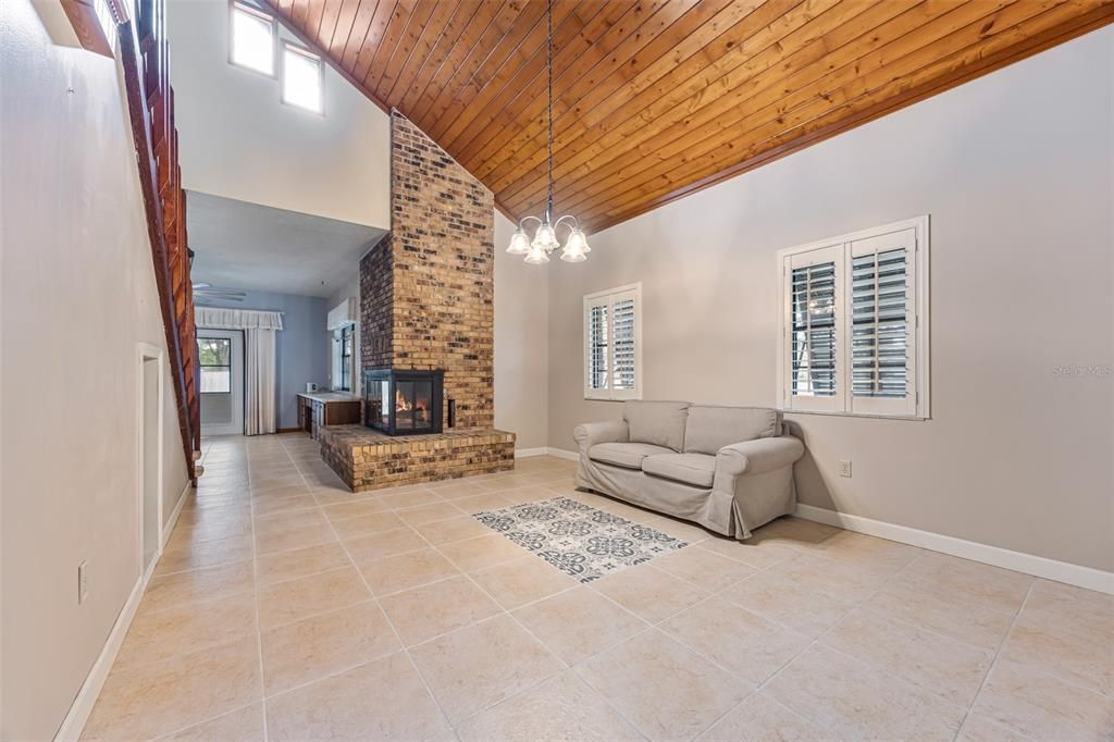Fireplace, Interior, Pendant Lights, Wooden Ceilings