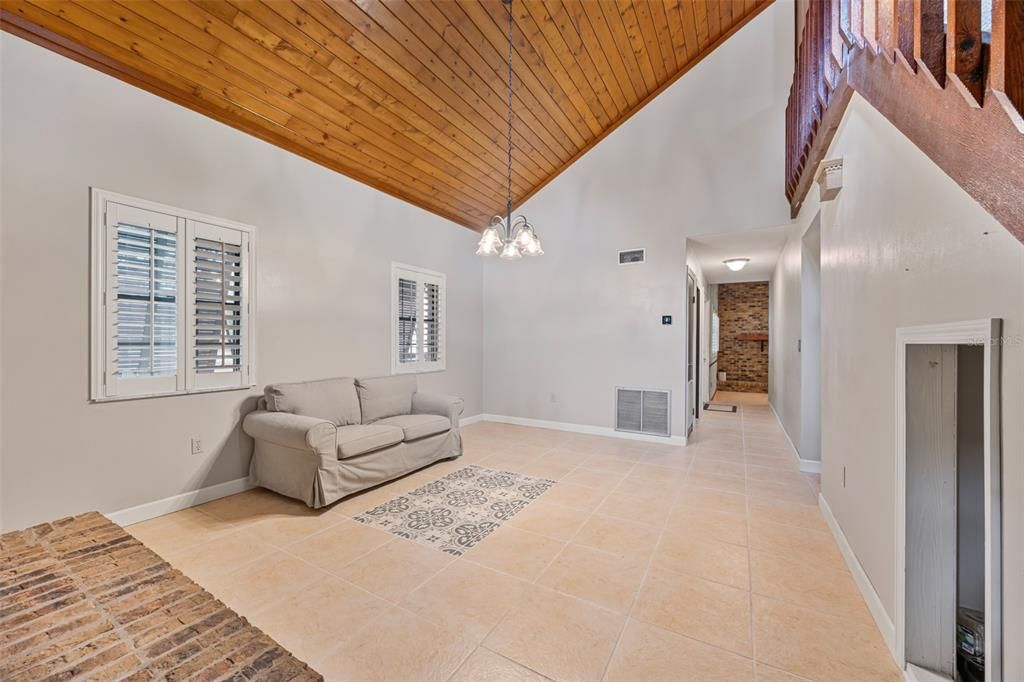 Interior, Pendant Lights, Stone Walls, Wooden Ceilings