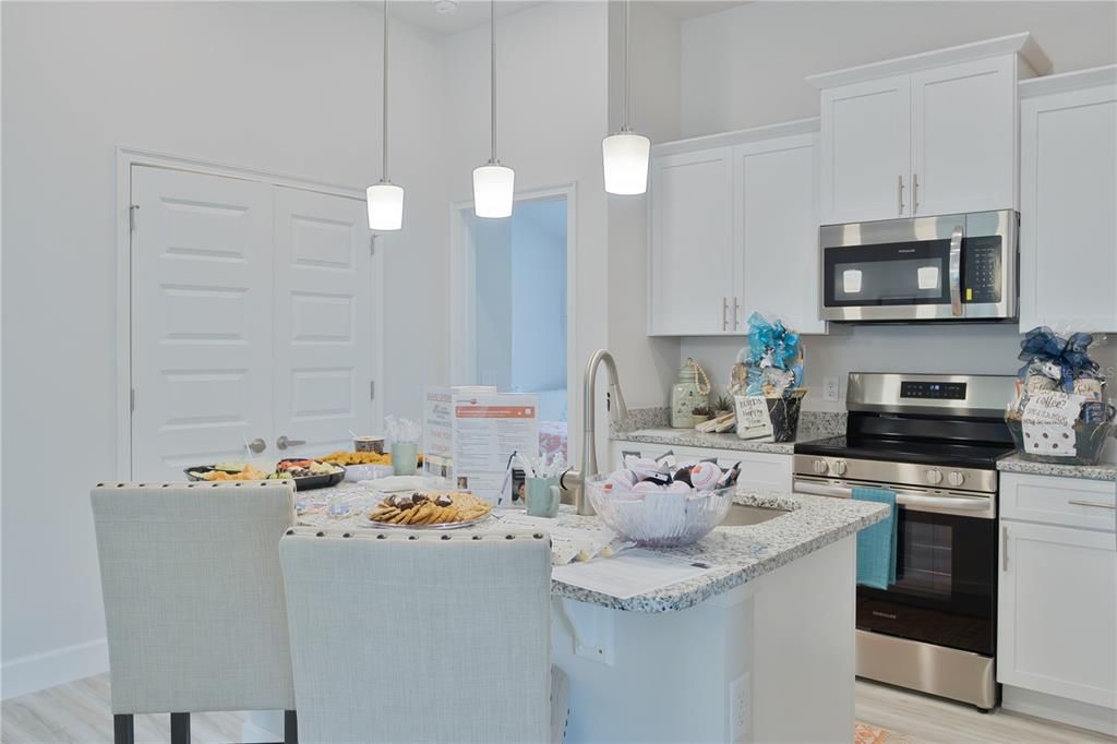 Interior, Kitchen, Pendant Lights, Stainless Steel Appliances, Wood Texture Flooring
