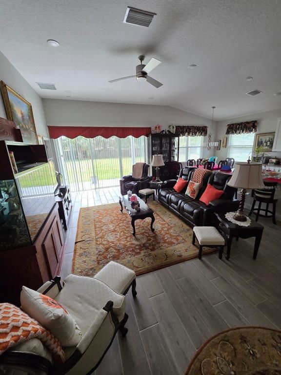 Dining room, Interior, Living room, Recessed Lighting, Wood Texture Flooring