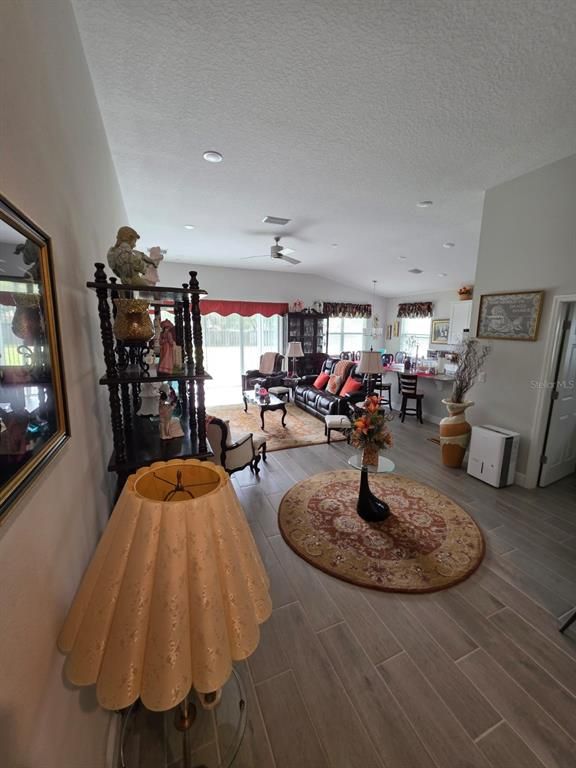Dining room, Interior, Living room, Recessed Lighting, Wood Texture Flooring