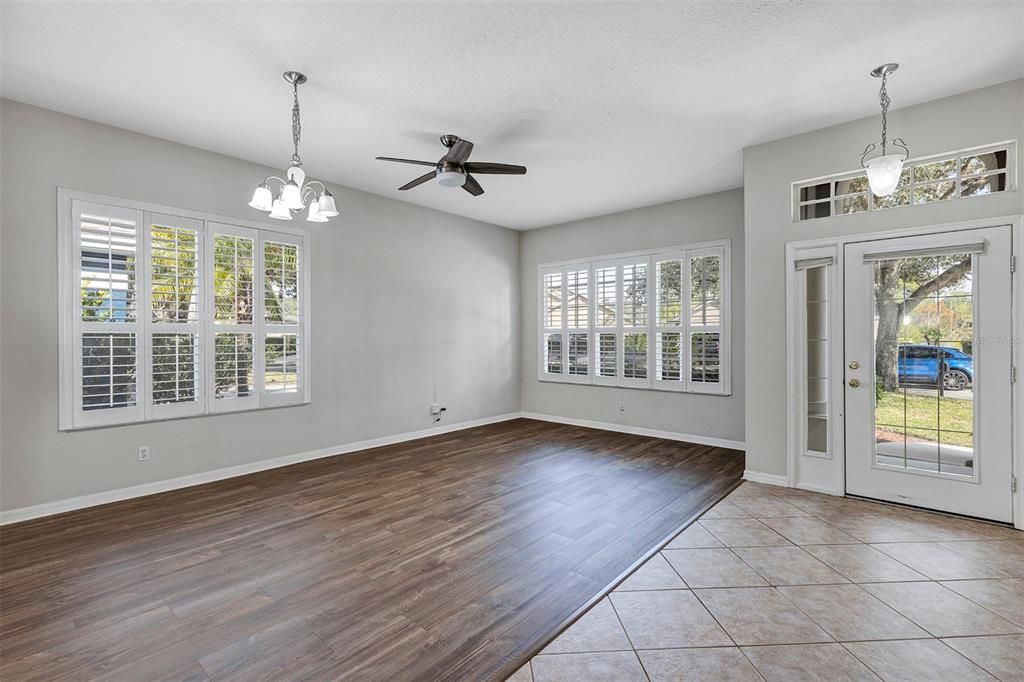 Empty room, Interior, Pendant Lights, Wood Texture Flooring