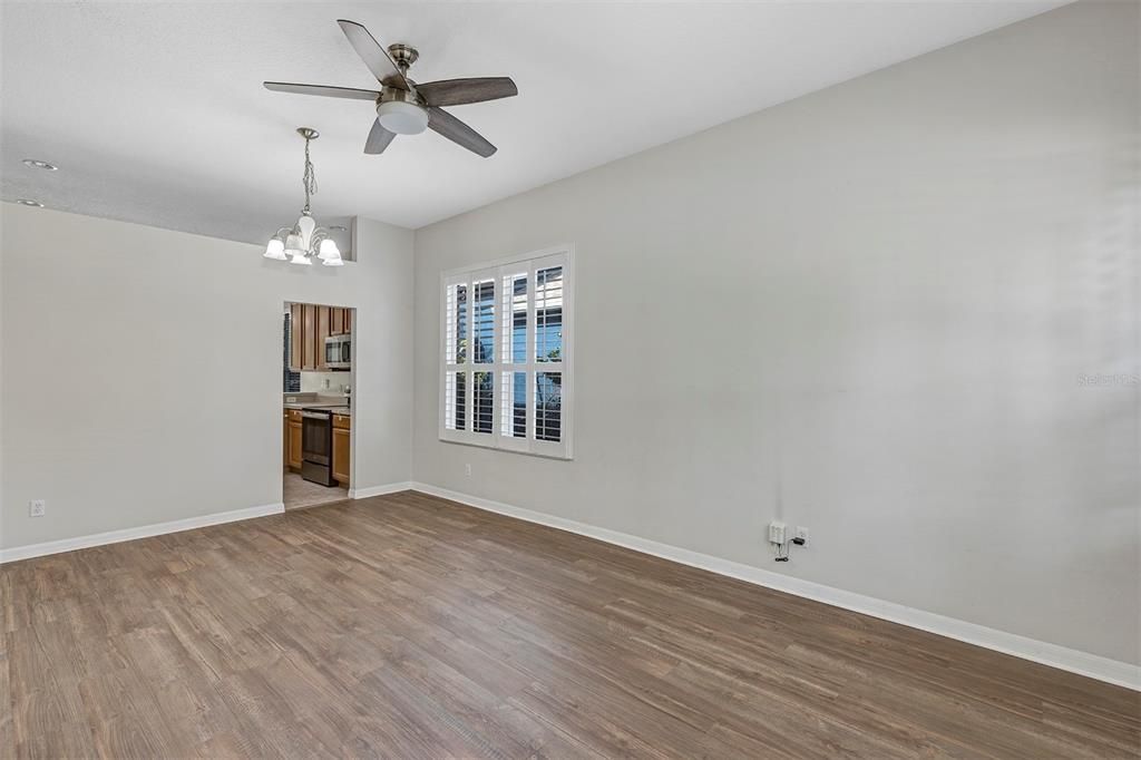 Empty room, Interior, Kitchen, Pendant Lights, Wood Texture Flooring