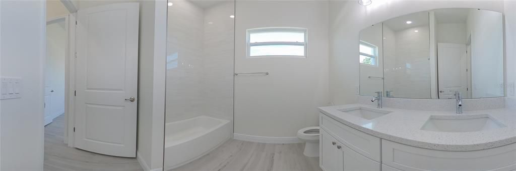 Bathroom, Interior, Recessed Lighting, Wood Texture Flooring