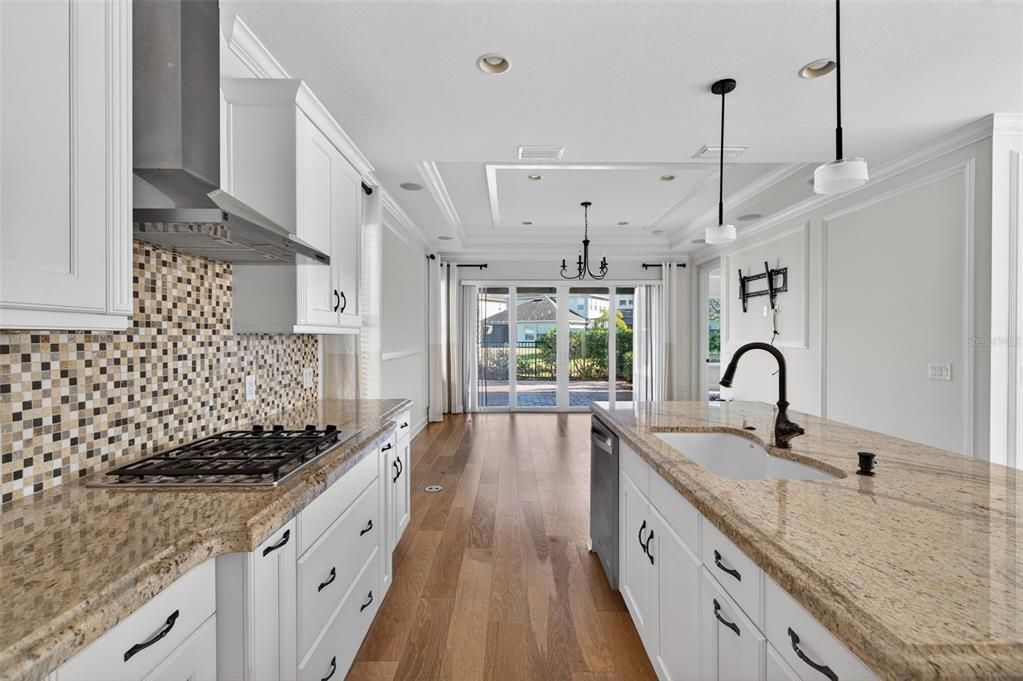 Interior, Kitchen, Pendant Lights, Recessed Lighting, Wood Texture Flooring