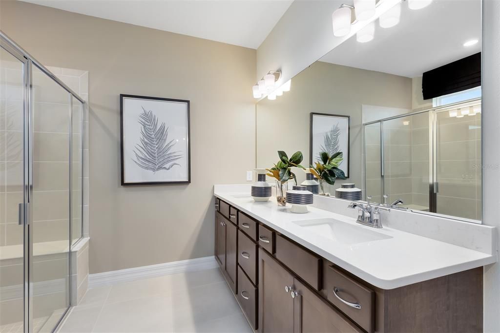 Bathroom, Dual Sink Vanities, Glass Shower, Interior, Recessed Lighting