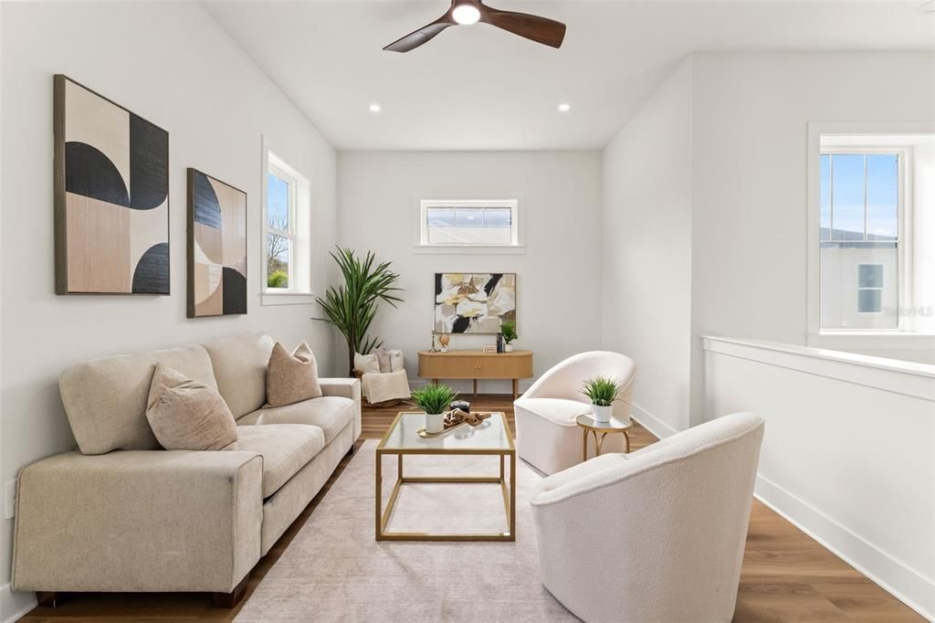 Interior, Living room, Recessed Lighting, Wood Texture Flooring