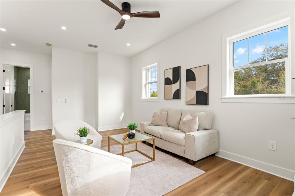 Interior, Living room, Recessed Lighting, Wood Texture Flooring