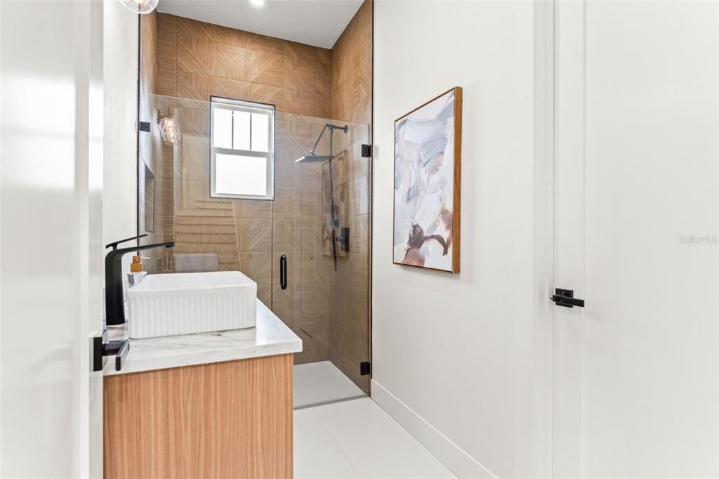 Bathroom, Glass Shower, Interior, Recessed Lighting