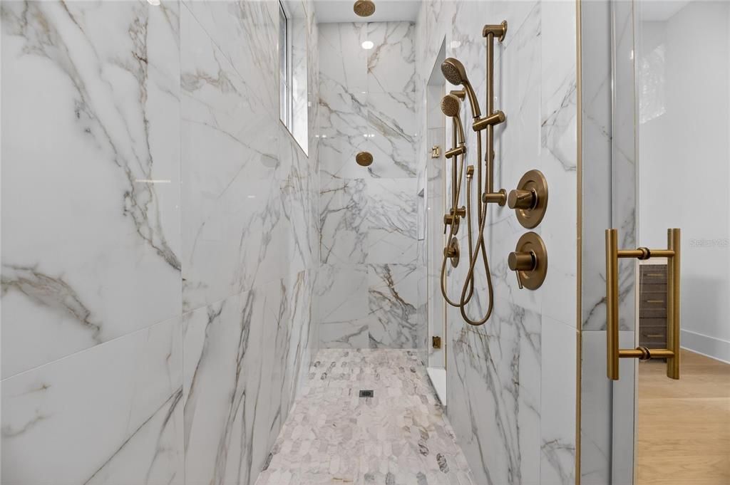 Bathroom, Glass Shower, Interior, Marble, Marble Walls