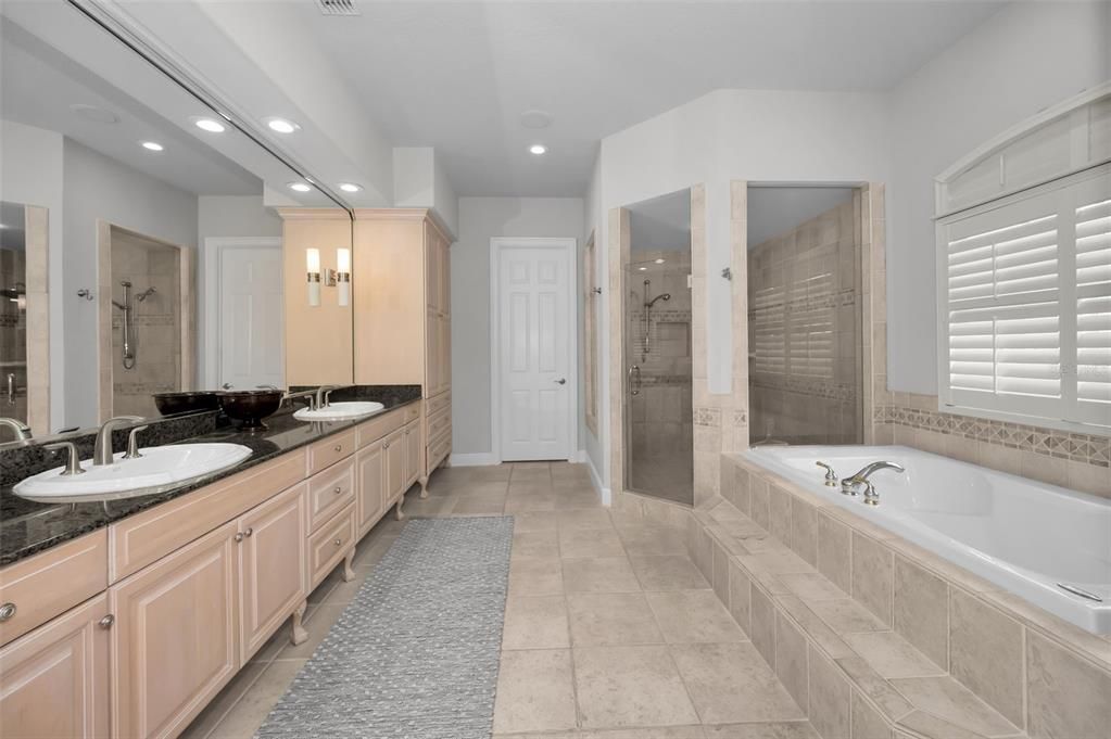 Bathroom, Dual Sink Vanities, Glass Shower, Interior, Recessed Lighting