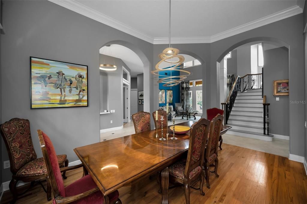 Dining room, Interior, Pendant Lights, Wood Texture Flooring