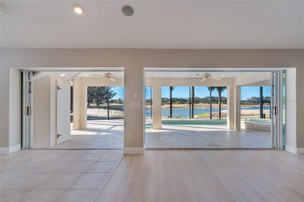 Empty room, Interior, Recessed Lighting, Water, Wood Texture Flooring
