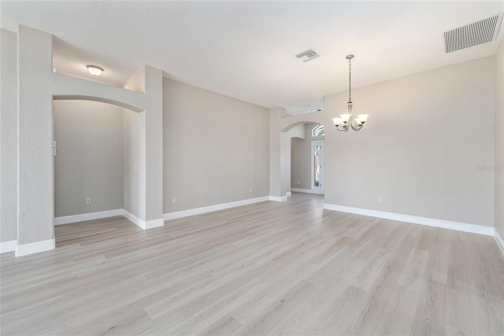 Chandelier, Empty room, Interior, Wood Texture Flooring