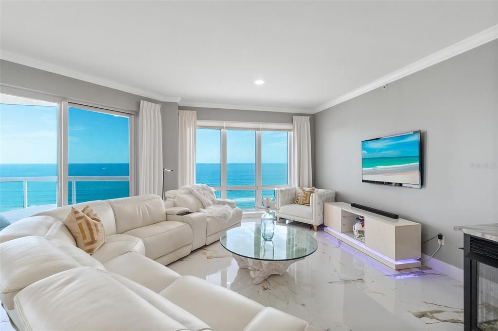 Interior, Living room, Marble, Recessed Lighting, Water