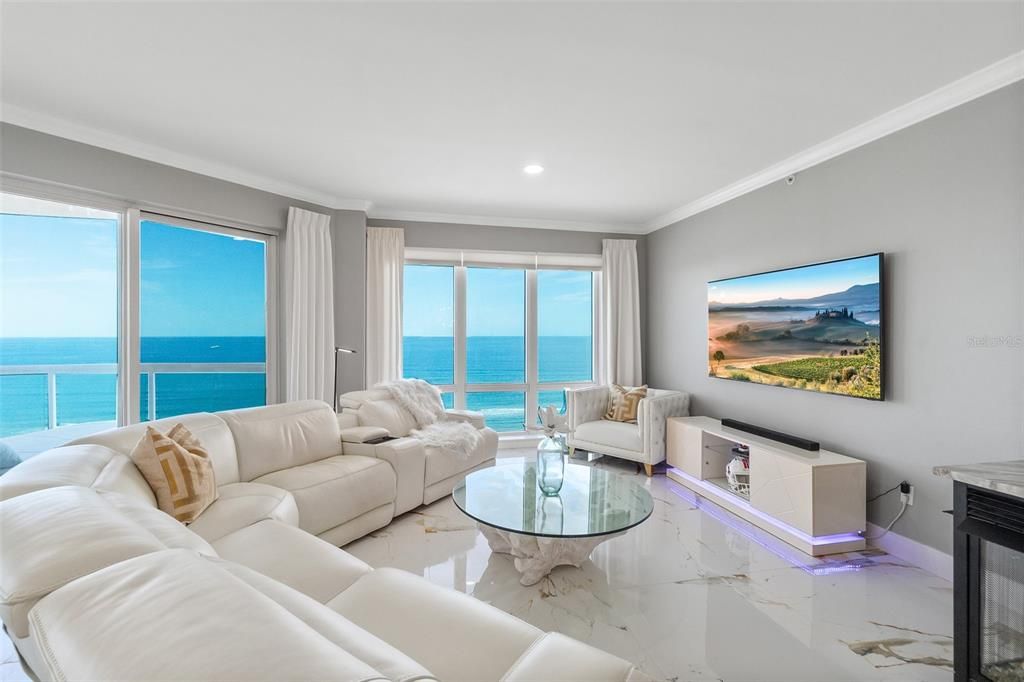 Interior, Living room, Marble, Recessed Lighting, Water