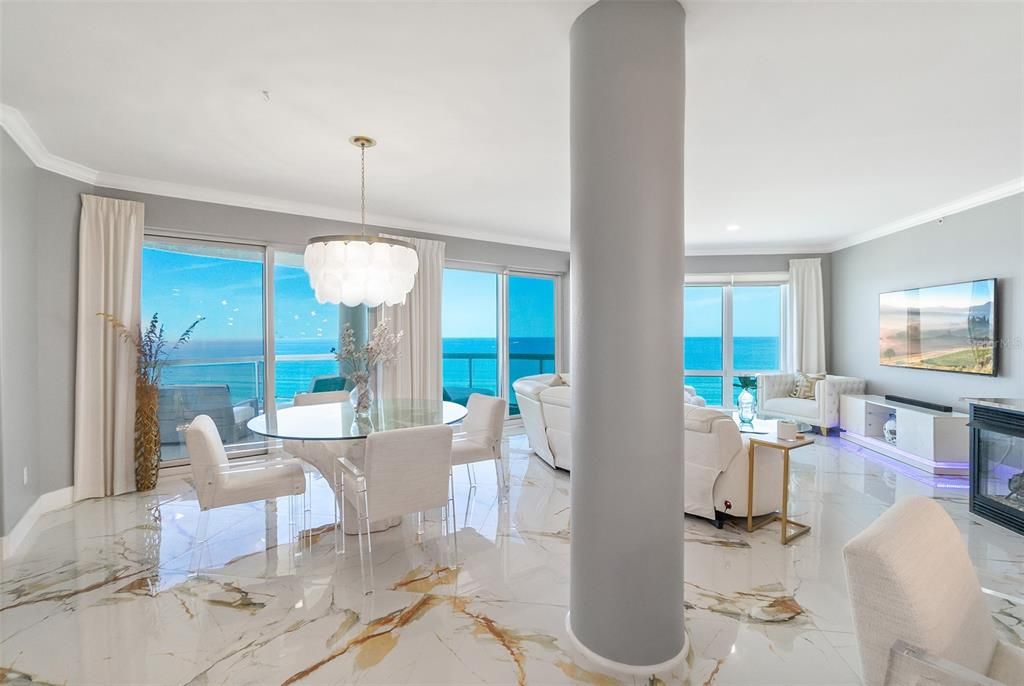 Chandelier, Dining room, Interior, Living room, Marble, Recessed Lighting, Water