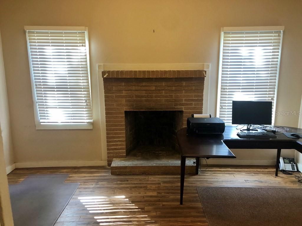 Fireplace, Home Office, Interior, Wood Texture Flooring