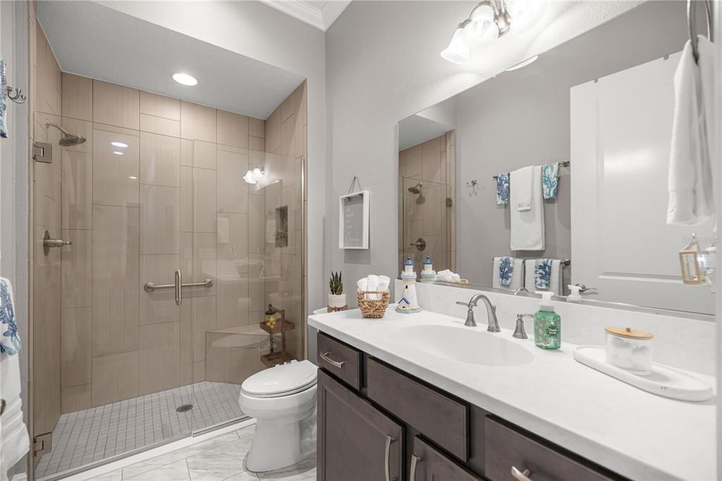 Bathroom, Dual Sink Vanities, Glass Shower, Interior, Recessed Lighting