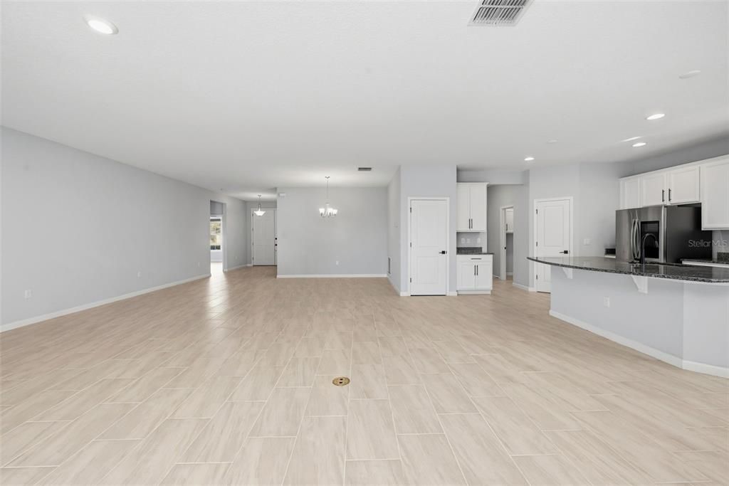 Empty room, Interior, Kitchen, Recessed Lighting, Wood Texture Flooring