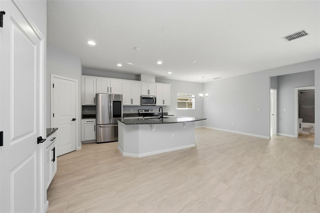 Chandelier, Interior, Kitchen, Pendant Lights, Recessed Lighting, Stainless Steel Appliances