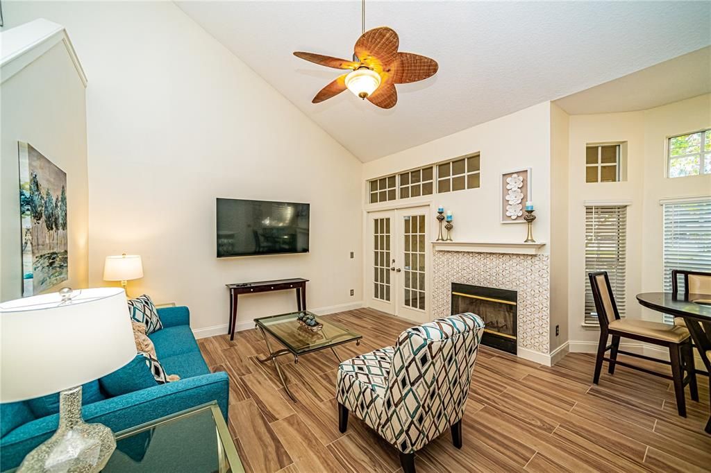 Fireplace, Interior, Living room, Wood Texture Flooring