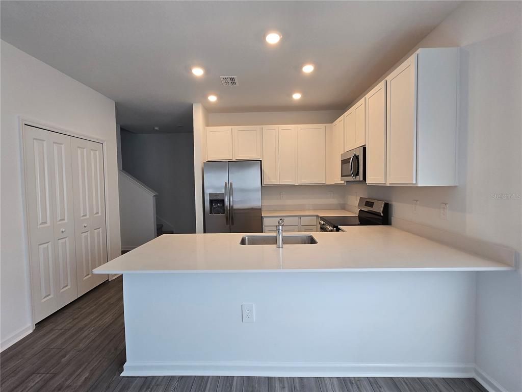 Interior, Kitchen, Recessed Lighting, Wood Texture Flooring