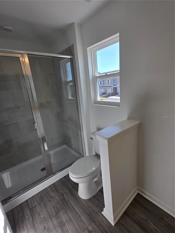 Bathroom, Glass Shower, Interior, Wood Texture Flooring