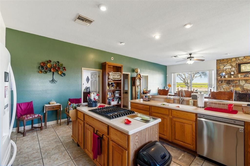 Interior, Kitchen, Recessed Lighting, Stainless Steel Appliances, Stone Walls
