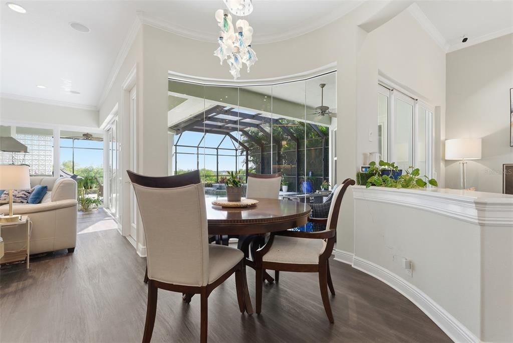 Dining room, Interior, Recessed Lighting, Wood Texture Flooring