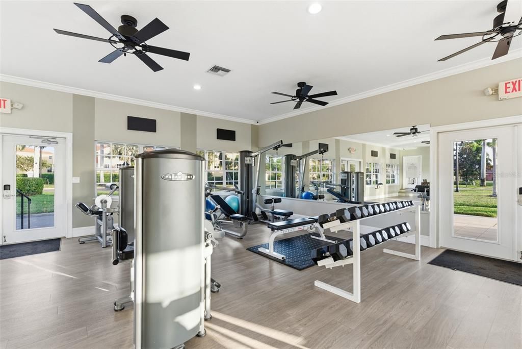 Fitness Equipment, Gym, Interior, Recessed Lighting, Wood Texture Flooring