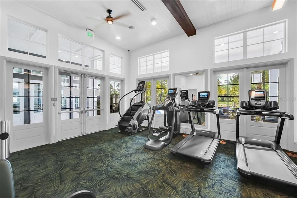 Fitness Equipment, Gym, Interior, Recessed Lighting, Wooden Beams