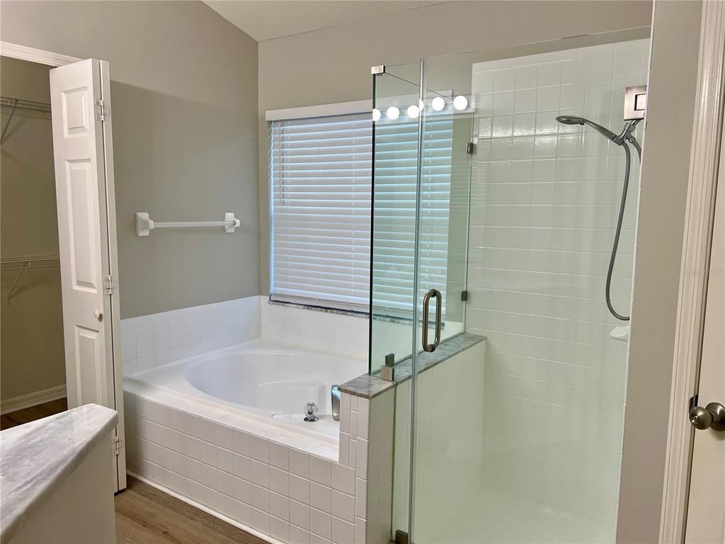 Bathroom, Glass Shower, Interior, Wood Texture Flooring