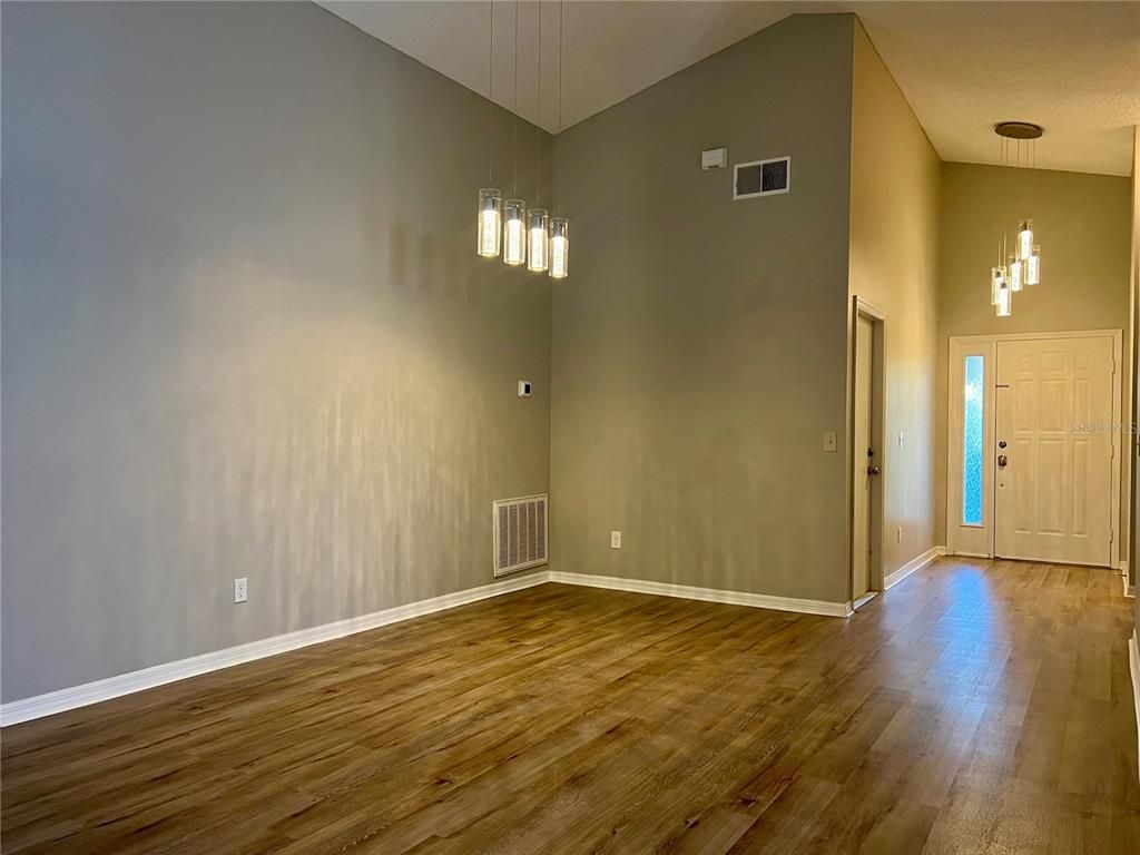 Empty room, Interior, Pendant Lights, Wood Texture Flooring
