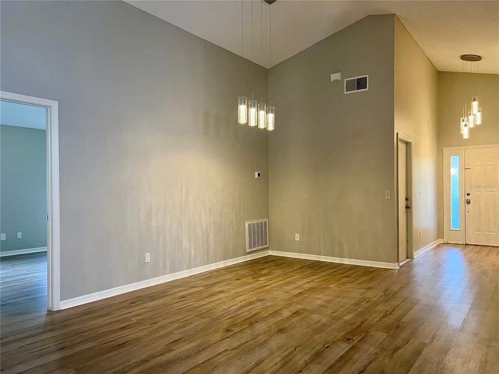 Empty room, Interior, Pendant Lights, Wood Texture Flooring