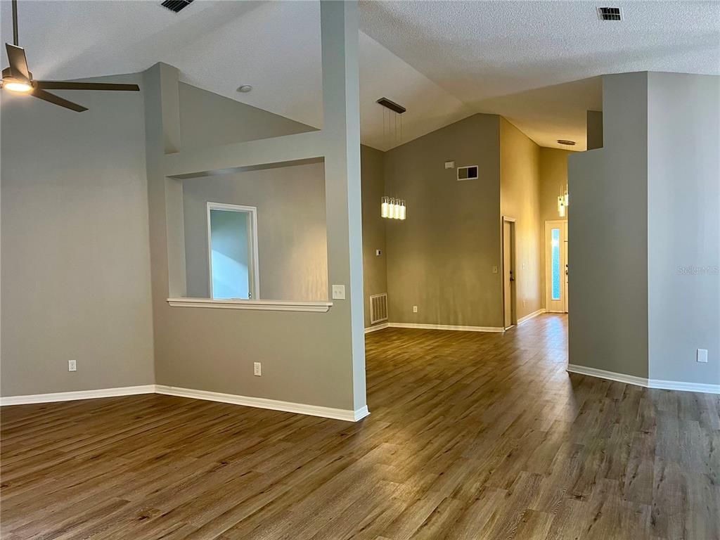 Empty room, Interior, Pendant Lights, Wood Texture Flooring