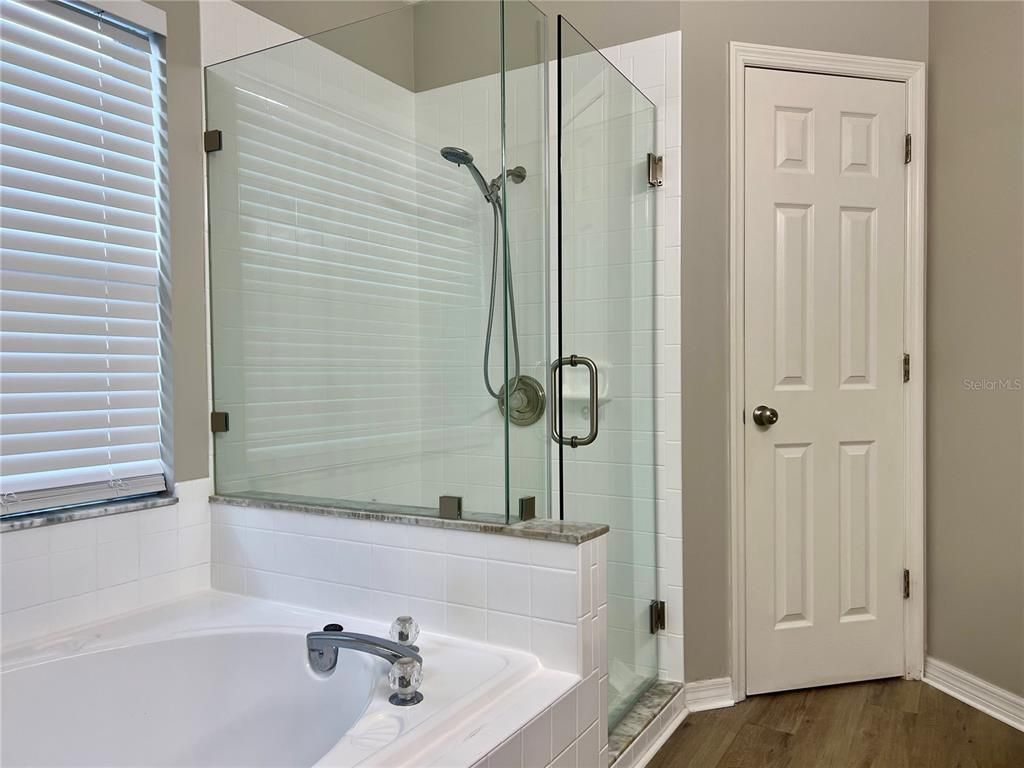 Bathroom, Glass Shower, Interior, Wood Texture Flooring