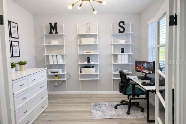 Home Office, Interior, Pendant Lights, Wood Texture Flooring