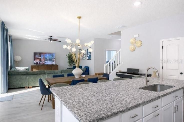 Dining room, Interior, Kitchen, Living room, Pendant Lights, Recessed Lighting, Wood Texture Flooring