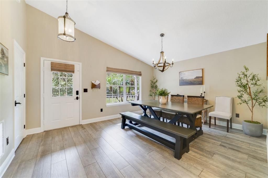 Chandelier, Dining room, Interior, Pendant Lights, Wood Texture Flooring