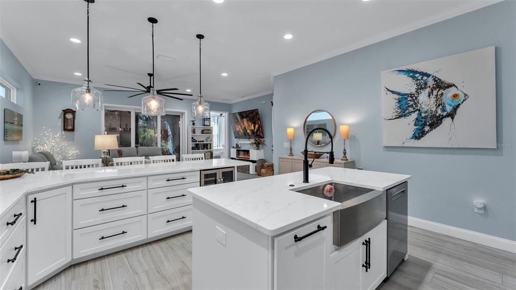 Interior, Kitchen, Pendant Lights, Recessed Lighting, Wood Texture Flooring
