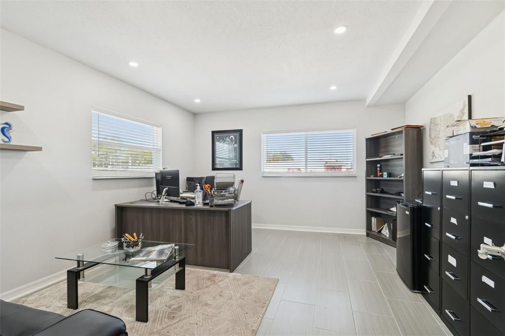Home Office, Interior, Recessed Lighting, Wood Texture Flooring