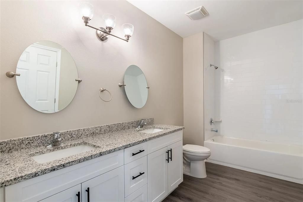 Bathroom, Dual Sink Vanities, Interior, Wood Texture Flooring