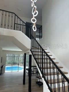 Interior, Pendant Lights, Pool, Wood Texture Flooring