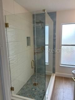 Bathroom, Glass Shower, Interior, Wood Texture Flooring